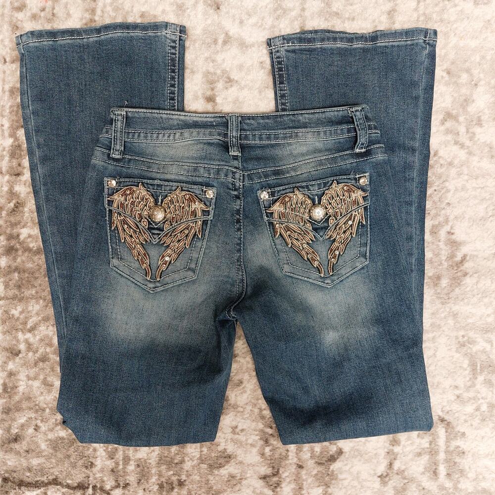 Fire & Rain Comfort Denim Embellished Women's Blue Jeans Western Bootcut Size 7